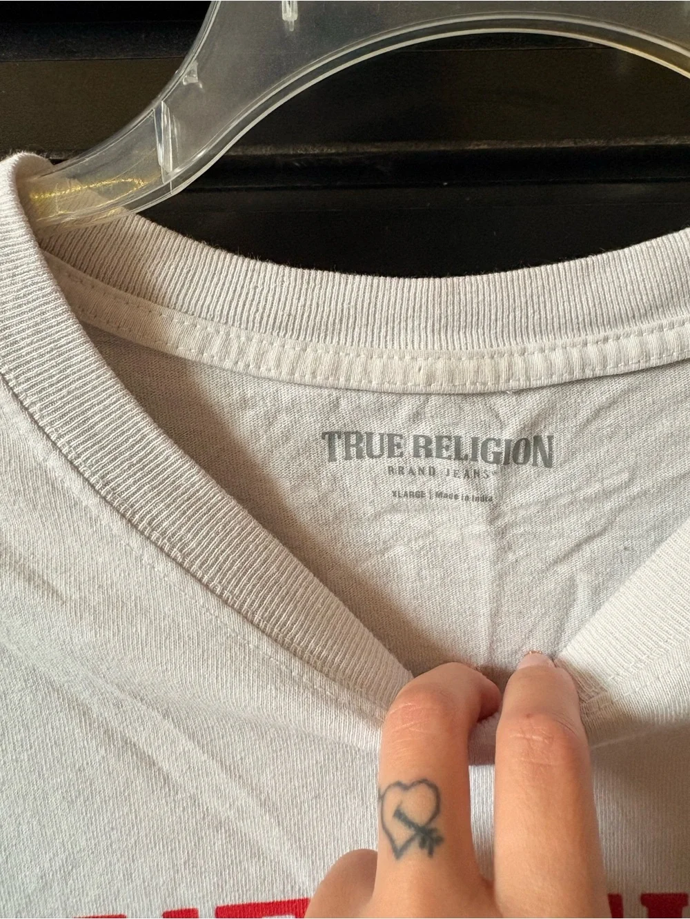 True Religion White Tee with Red & Blue Graphic Logo